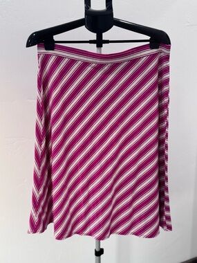 Talbots Magenta & White Diagonal Striped A-Line Pull-On Midi Skirt, Size Large